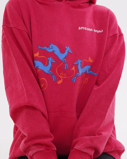 ჰუდი - 100% მჟავათი გარეცხილი ბამბა - Deer's Leap - წითელი