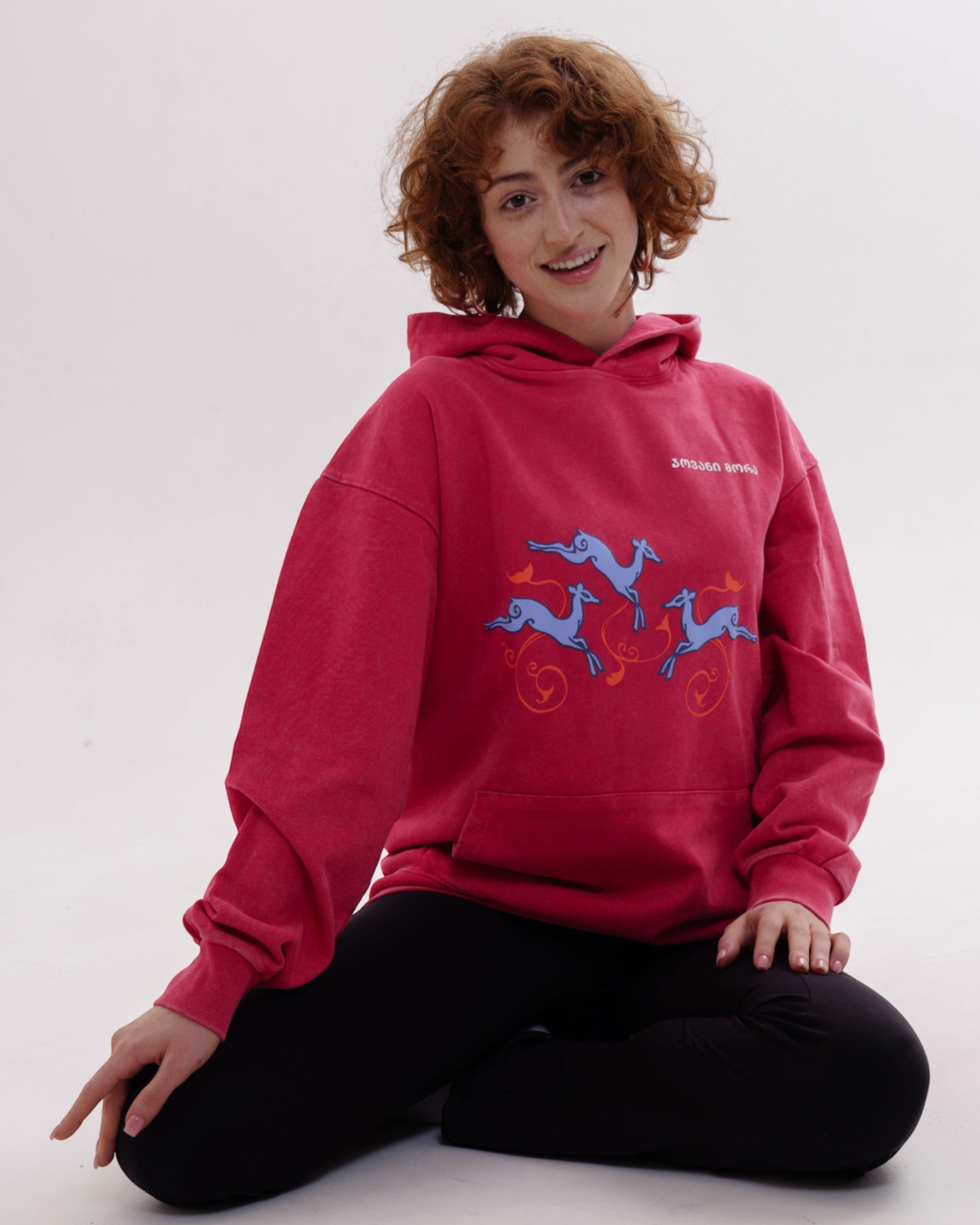 ჰუდი - 100% მჟავათი გარეცხილი ბამბა - Deer's Leap - წითელი