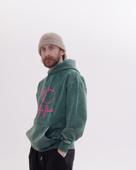 ჰუდი - 100% მჟავათი გარეცხილი ბამბა - იცხოვრე საკუთარი ცხოვრებით - მწვანე - m² x Giovanni Morra