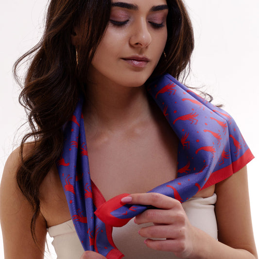 Scarf - Fiery Pheasant - Natural Silk - Blue