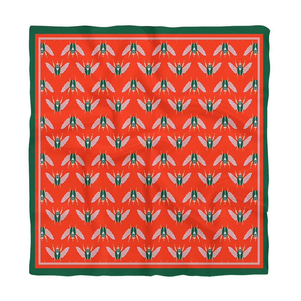 Scarves - Natural Silk - Beetles - Red