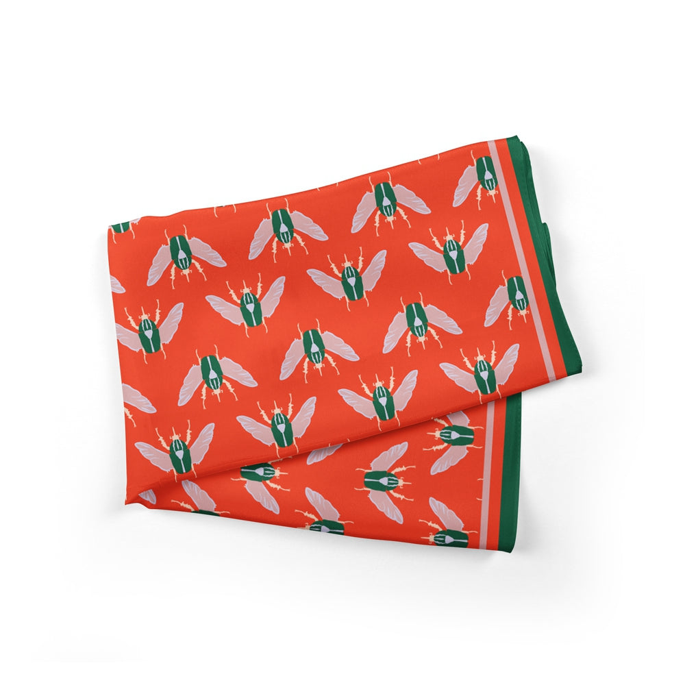 Scarves - Natural Silk - Beetles - Red