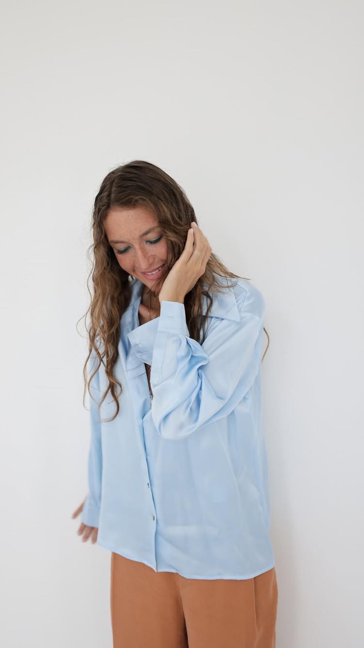 Shirts - Natural Silk - Solid Color - Sky Blue