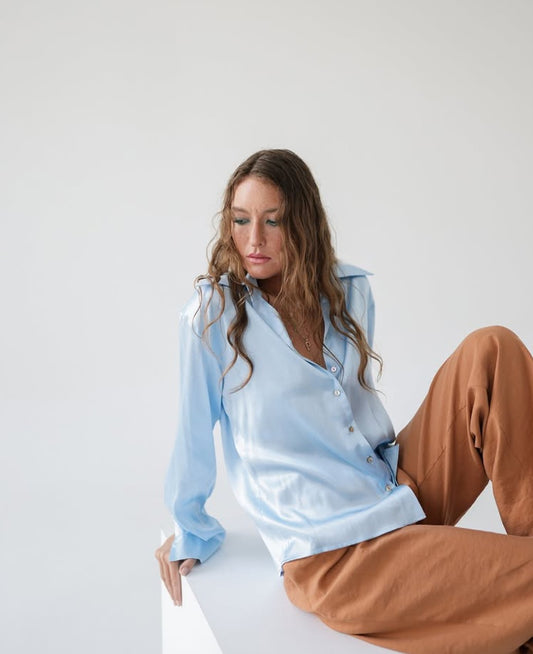 Shirts - Natural Silk - Solid Color - Sky Blue