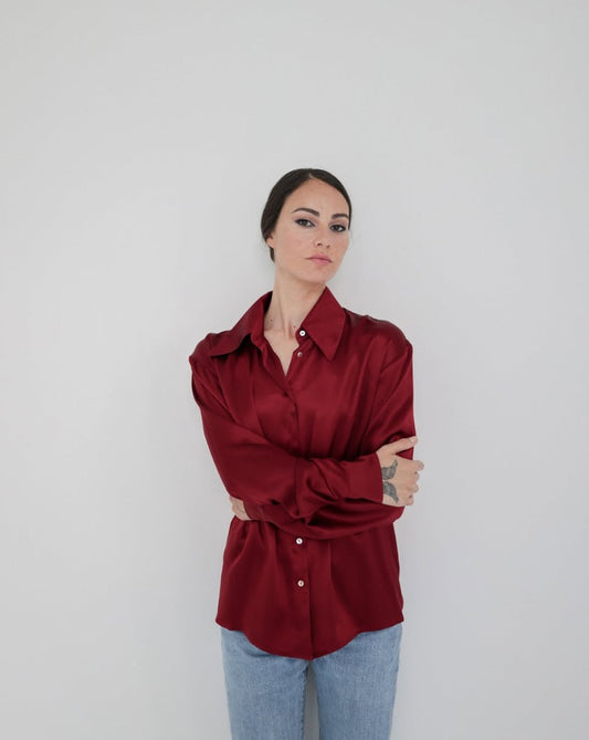 Shirts - Natural Silk - Solid Color - Bordeaux