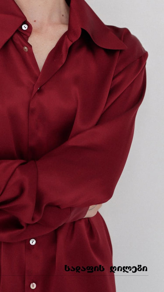 Shirts - Natural Silk - Solid Color - Bordeaux
