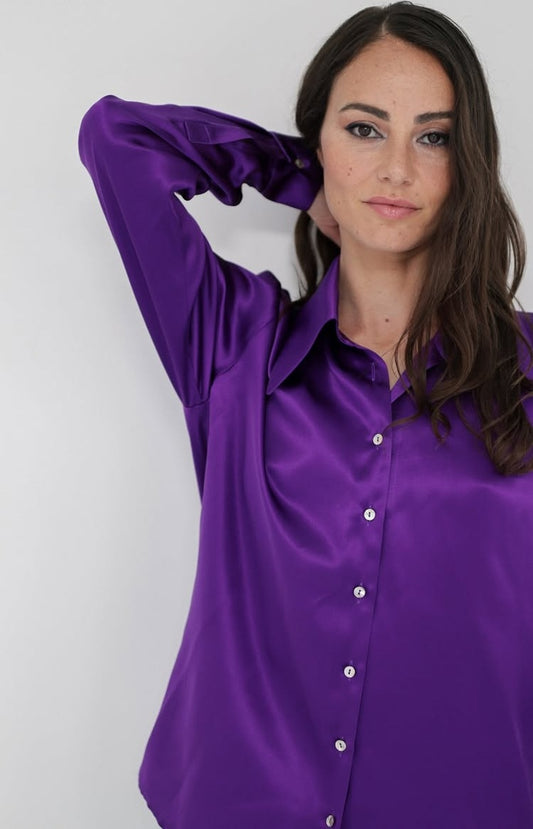 Shirts - Natural Silk - Solid Color - Violet
