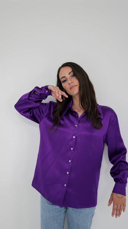 Shirts - Natural Silk - Solid Color - Violet