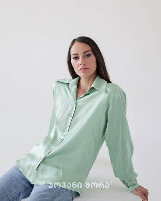 Shirts - Natural Silk - Solid Color - Pale Green