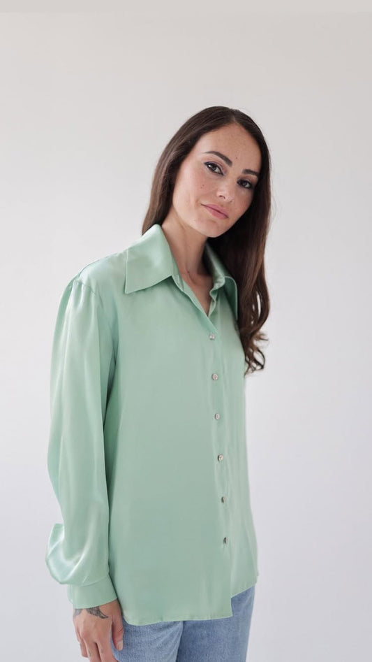 Shirts - Natural Silk - Solid Color - Pale Green