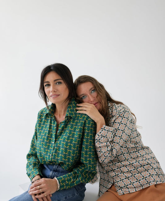 Shirts - Natural Silk - Dragonflies - Olive Green