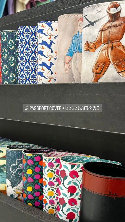 Passport Holders - Vegan  Leather - Strawberries - Sky Blue - White