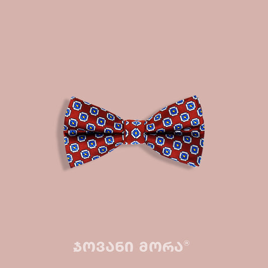 Brown and burgundy silk bow tie with Square Eye pattern
