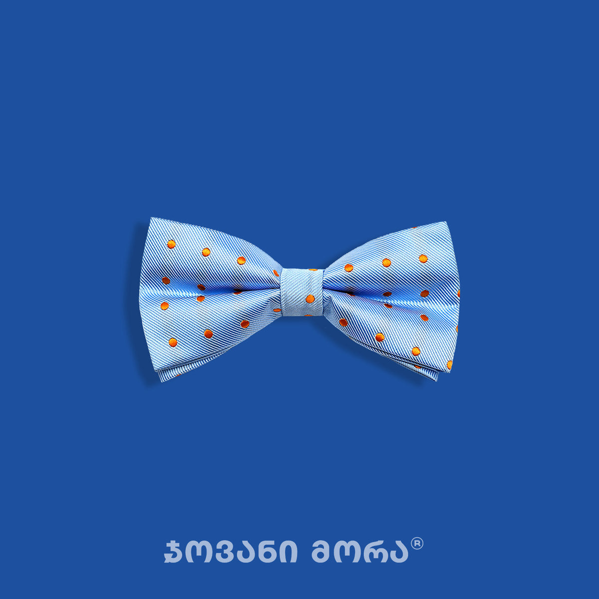 Sky-blue silk bow tie with yellow polka dots