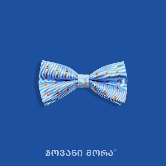 Sky-blue silk bow tie with yellow polka dots