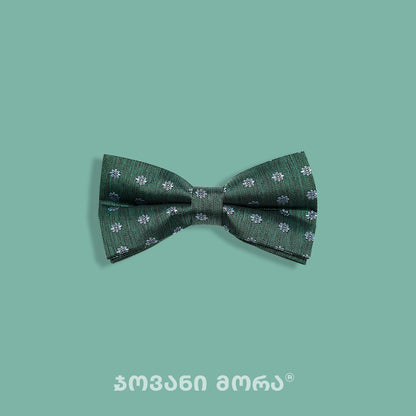 Swamp-green silk bow tie with a floral wave pattern