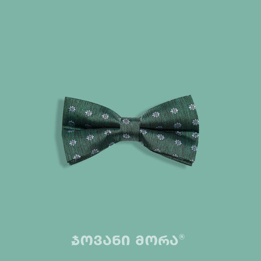 Swamp-green silk bow tie with a floral wave pattern
