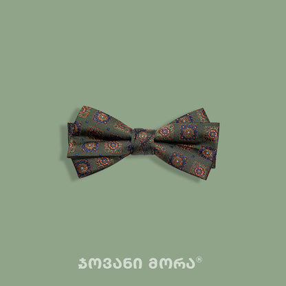 Swamp-green silk bow tie with Emerald pattern