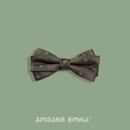 Swamp-green silk bow tie with Emerald pattern