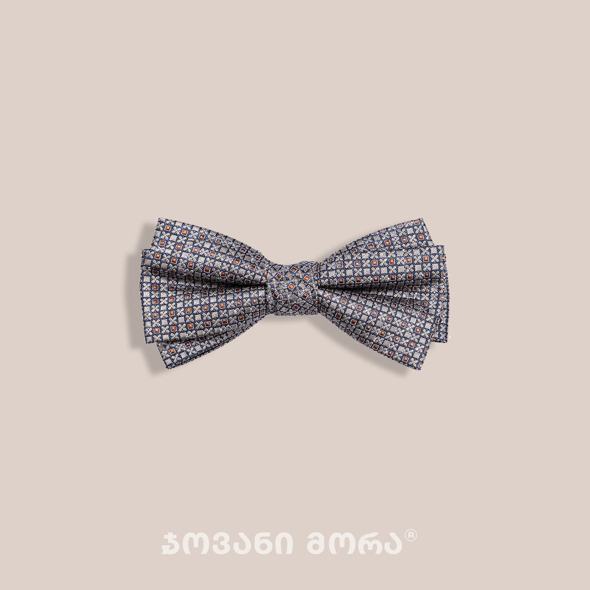Gray silk bow tie with Pearl Eye pattern