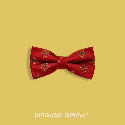 Red natural silk bow tie with Deer’s Leap pattern