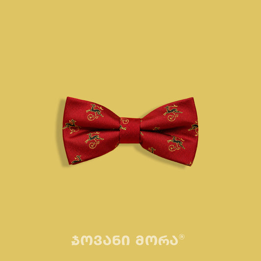 Red natural silk bow tie with Deer’s Leap pattern