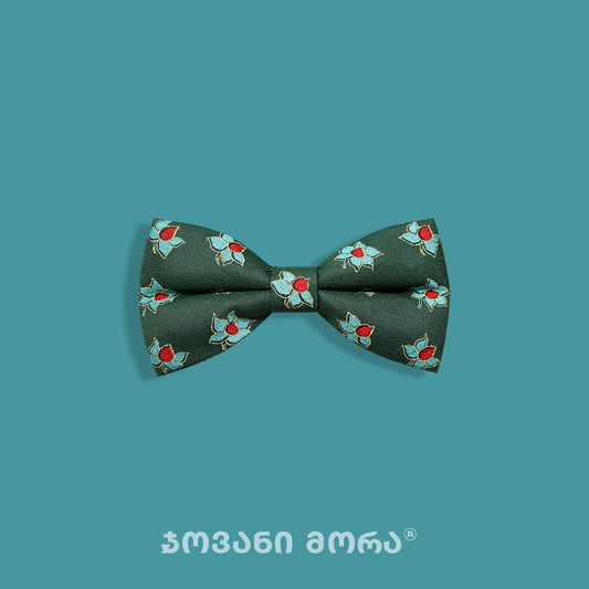 Green natural silk bow tie with Lega Magnolia pattern
