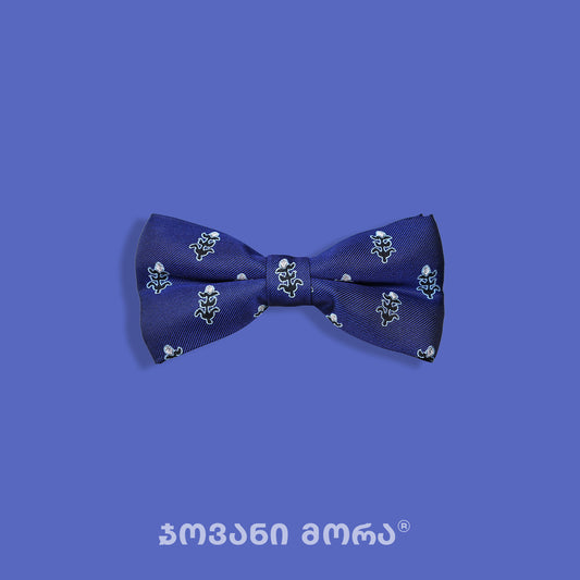 Blue natural silk bow tie with Tholige pattern