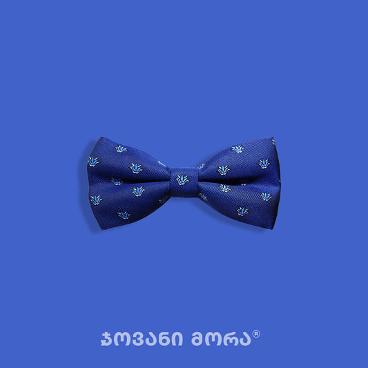 Blue natural silk bow tie with Bird of Paradise pattern