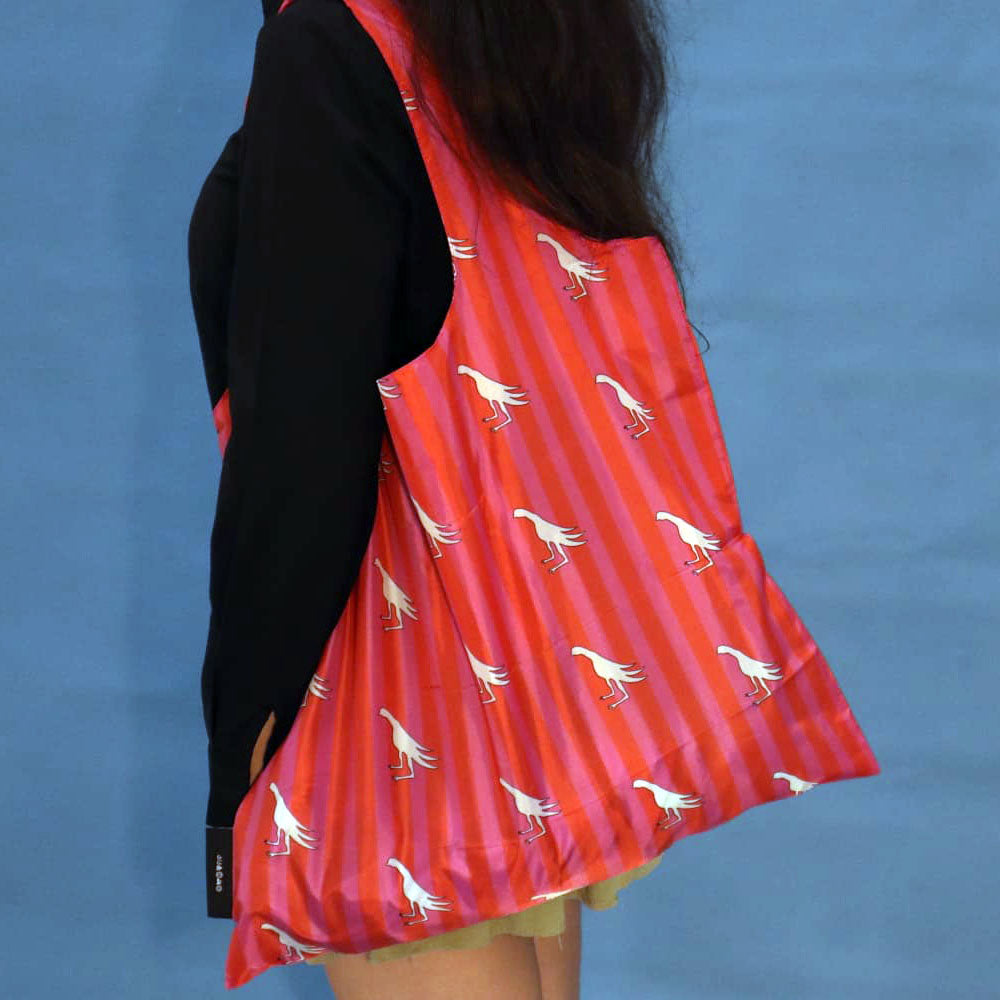 Pink foldable tote bag with the Fiery Pheasant ornament