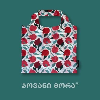White Pomegranates tote bag displayed flat
