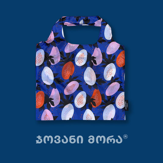 Blue foldable tote bag with the Papaya print