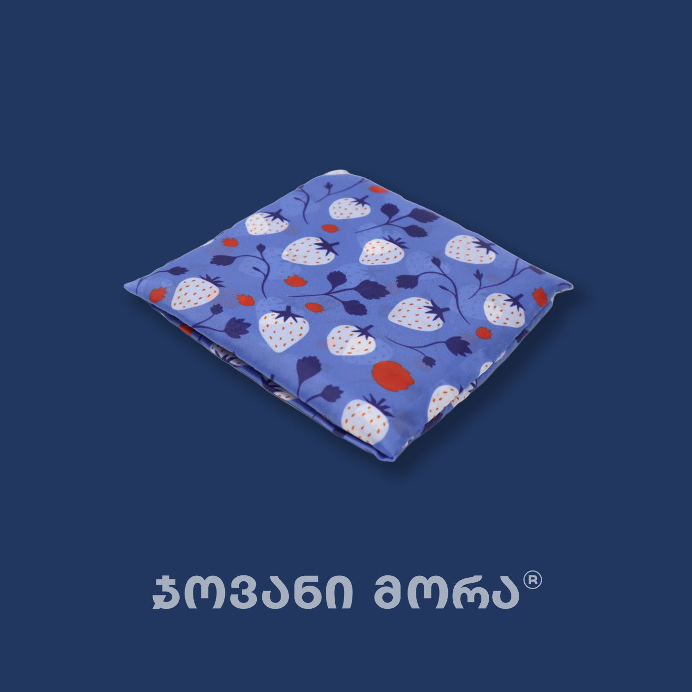 Blue Strawberries tote bag shown folded