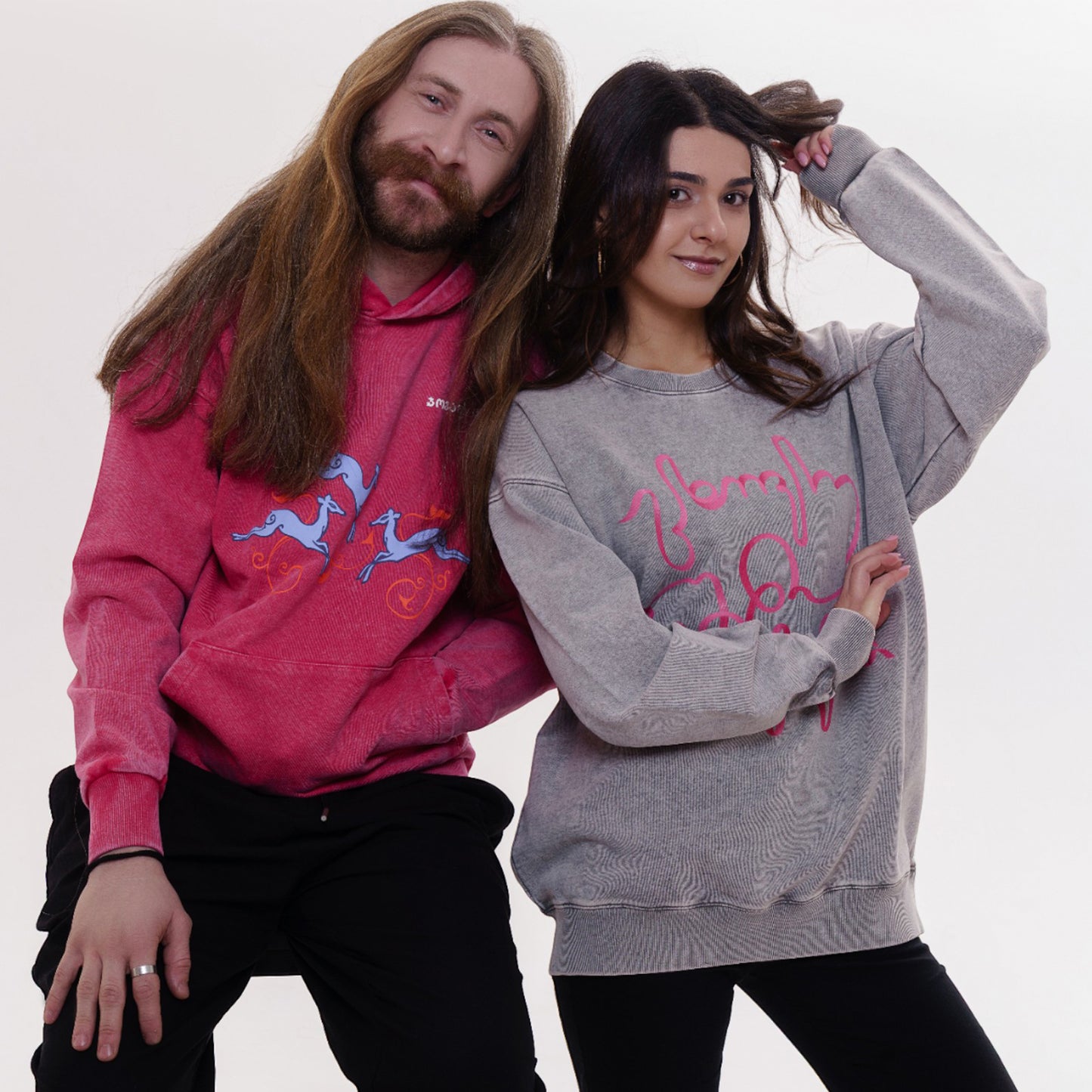 Hoodie - Deer’s Leap - Cotton Acid-Washed - Red
