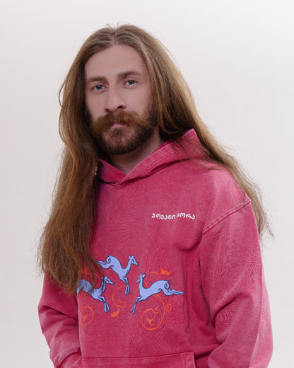 ჰუდი - 100% მჟავათი გარეცხილი ბამბა - Deer's Leap - წითელი