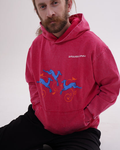 ჰუდი - 100% მჟავათი გარეცხილი ბამბა - Deer's Leap - წითელი