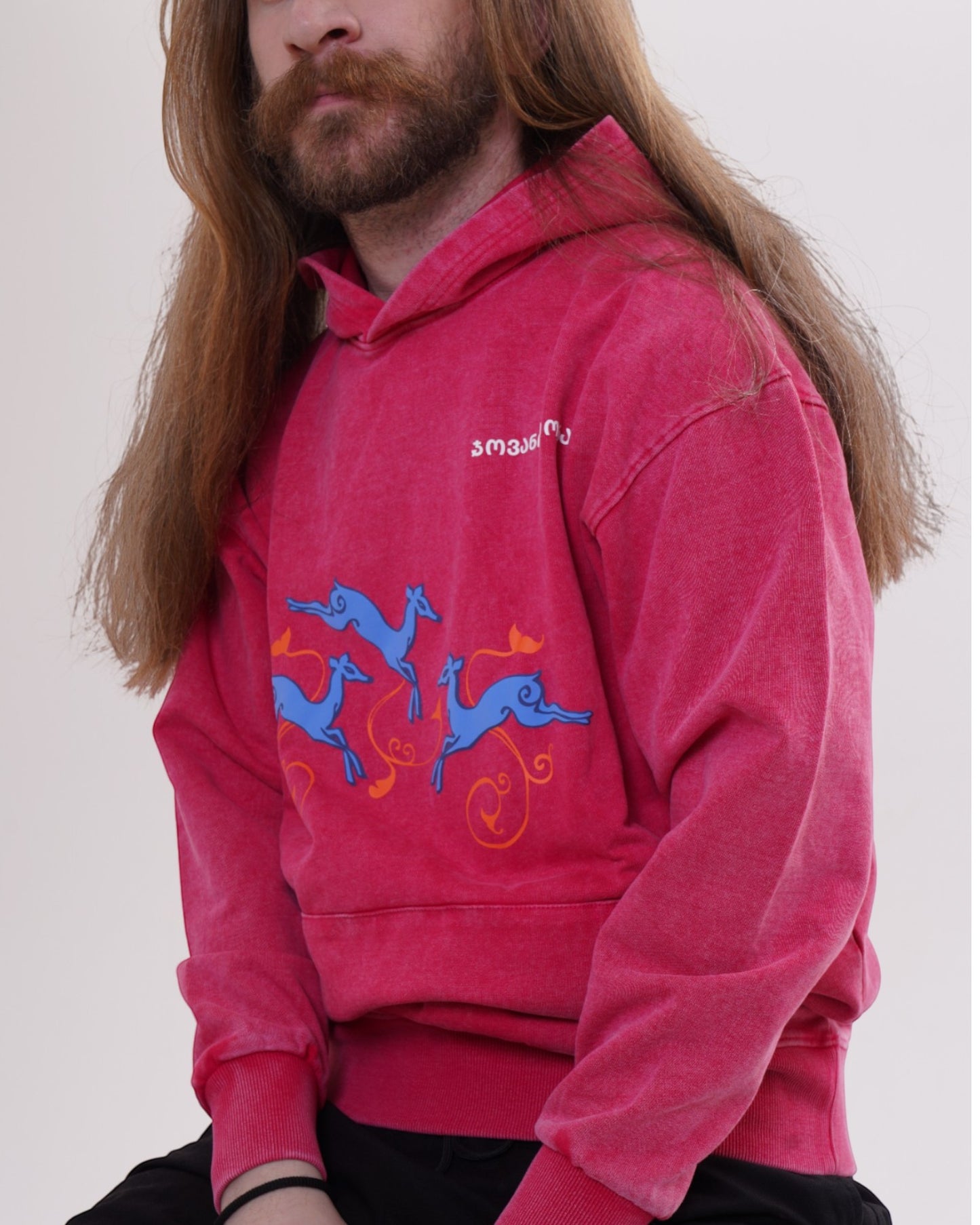 ჰუდი - 100% მჟავათი გარეცხილი ბამბა - Deer's Leap - წითელი