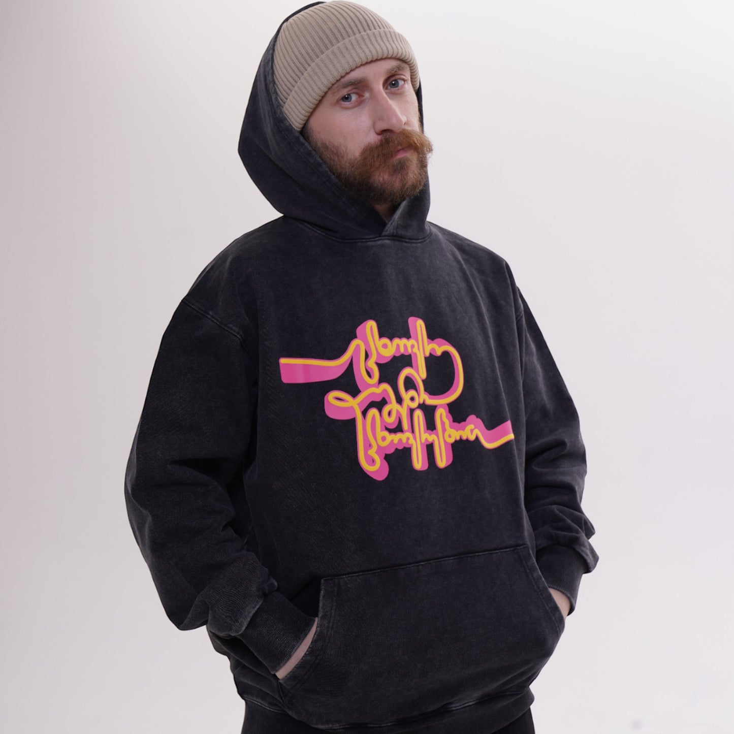 Hoodie - Live Your Own Life - Cotton Acid-Washed - Black