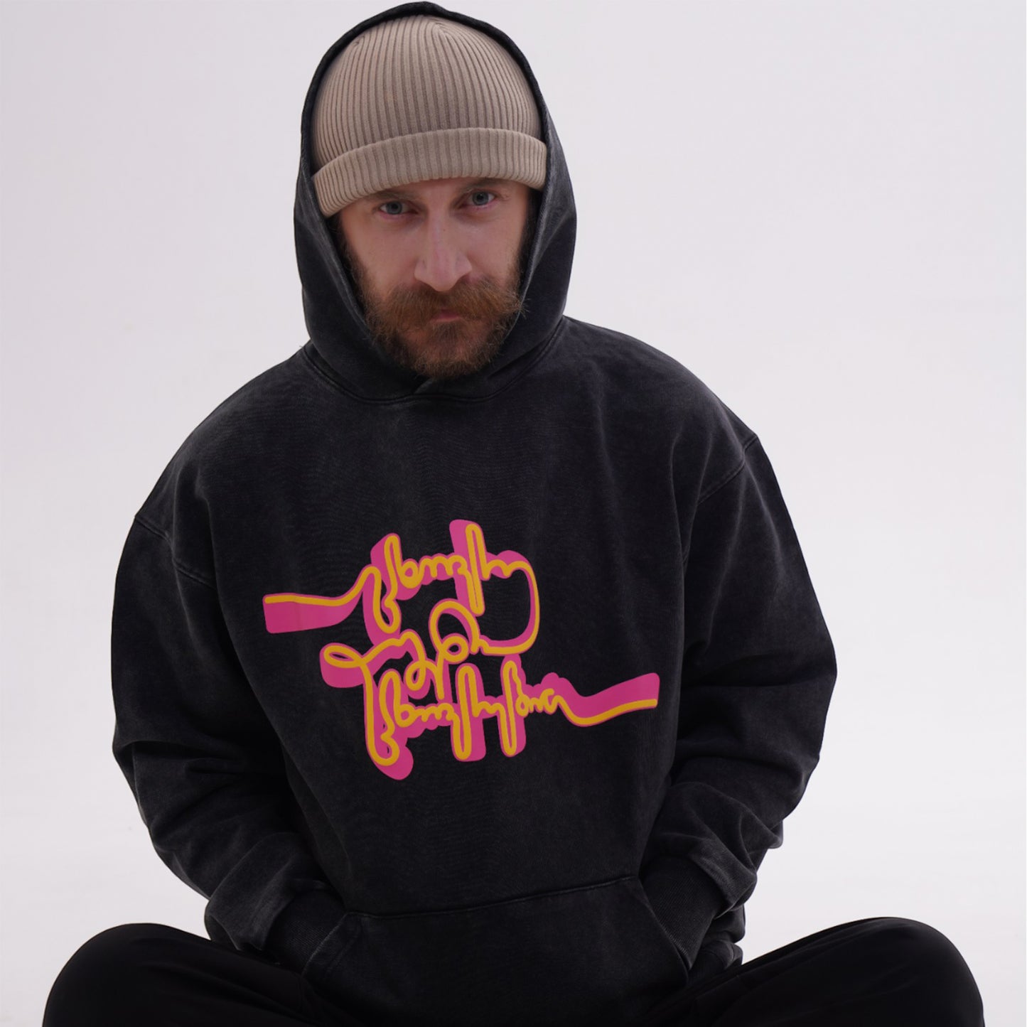 Hoodie - Live Your Own Life - Cotton Acid-Washed - Black