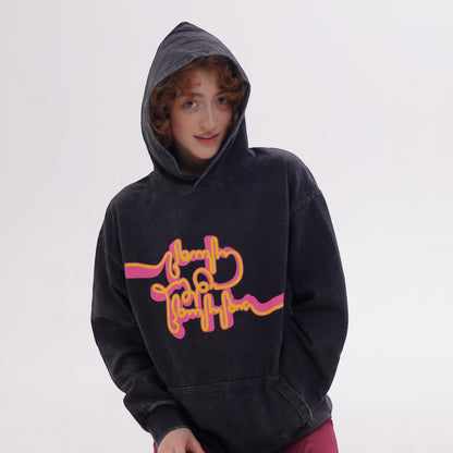 Hoodie - Live Your Own Life - Cotton Acid-Washed - Black