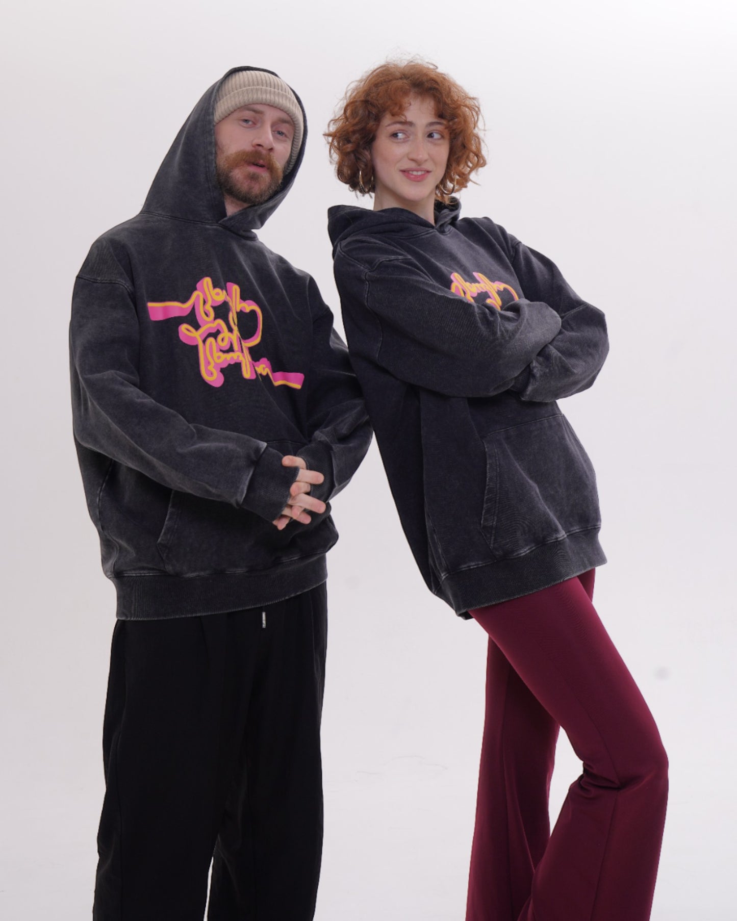 ჰუდი - 100% მჟავათი გარეცხილი ბამბა - იცხოვრე შენი ცხოვრებით - შავი - m² x Giovanni Morra