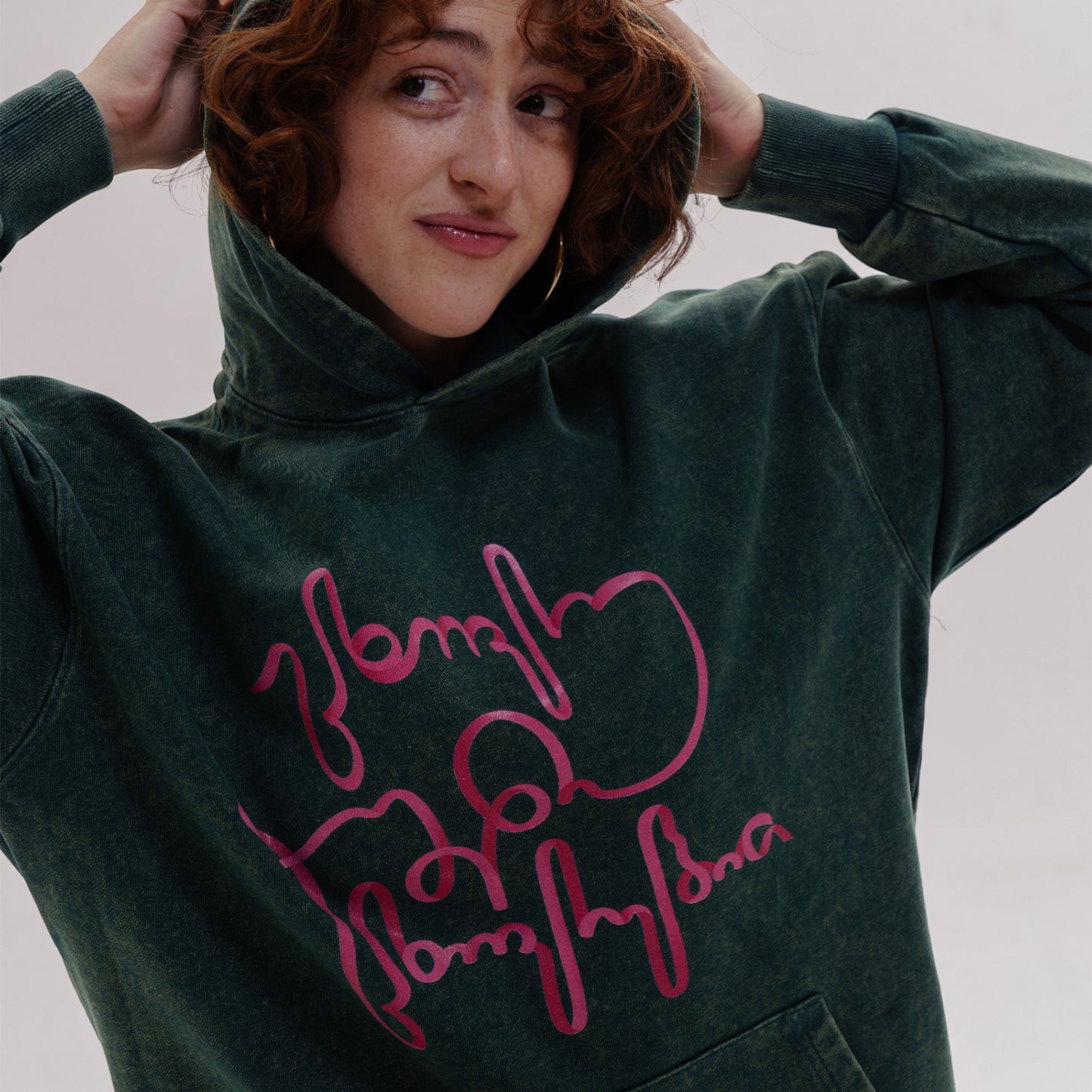 Hoodie - Live Your Own Life - Cotton Acid-Washed - Green