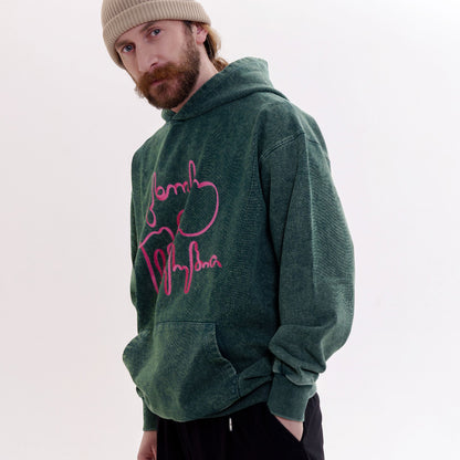 Hoodie - Live Your Own Life - Cotton Acid-Washed - Green