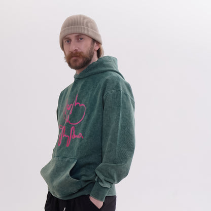 Hoodie - Live Your Own Life - Cotton Acid-Washed - Green