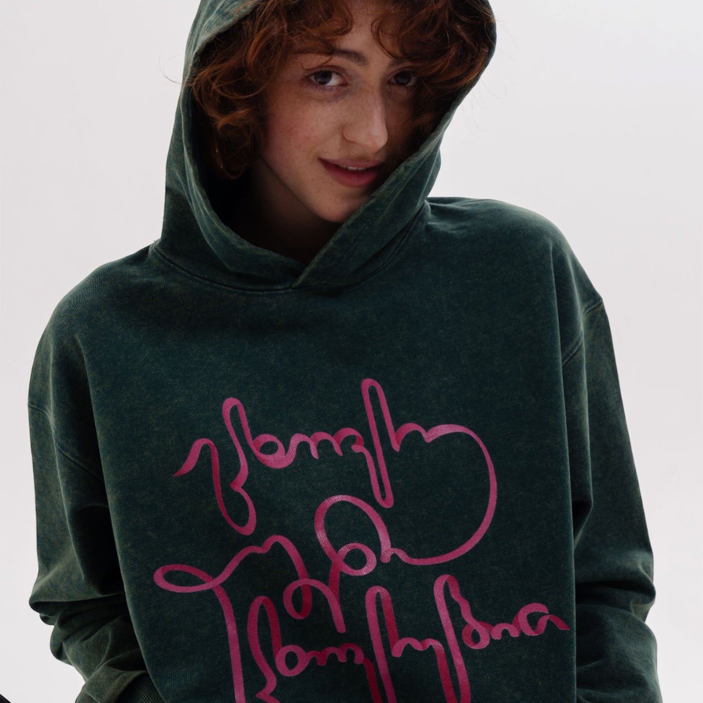 Hoodie - Live Your Own Life - Cotton Acid-Washed - Green