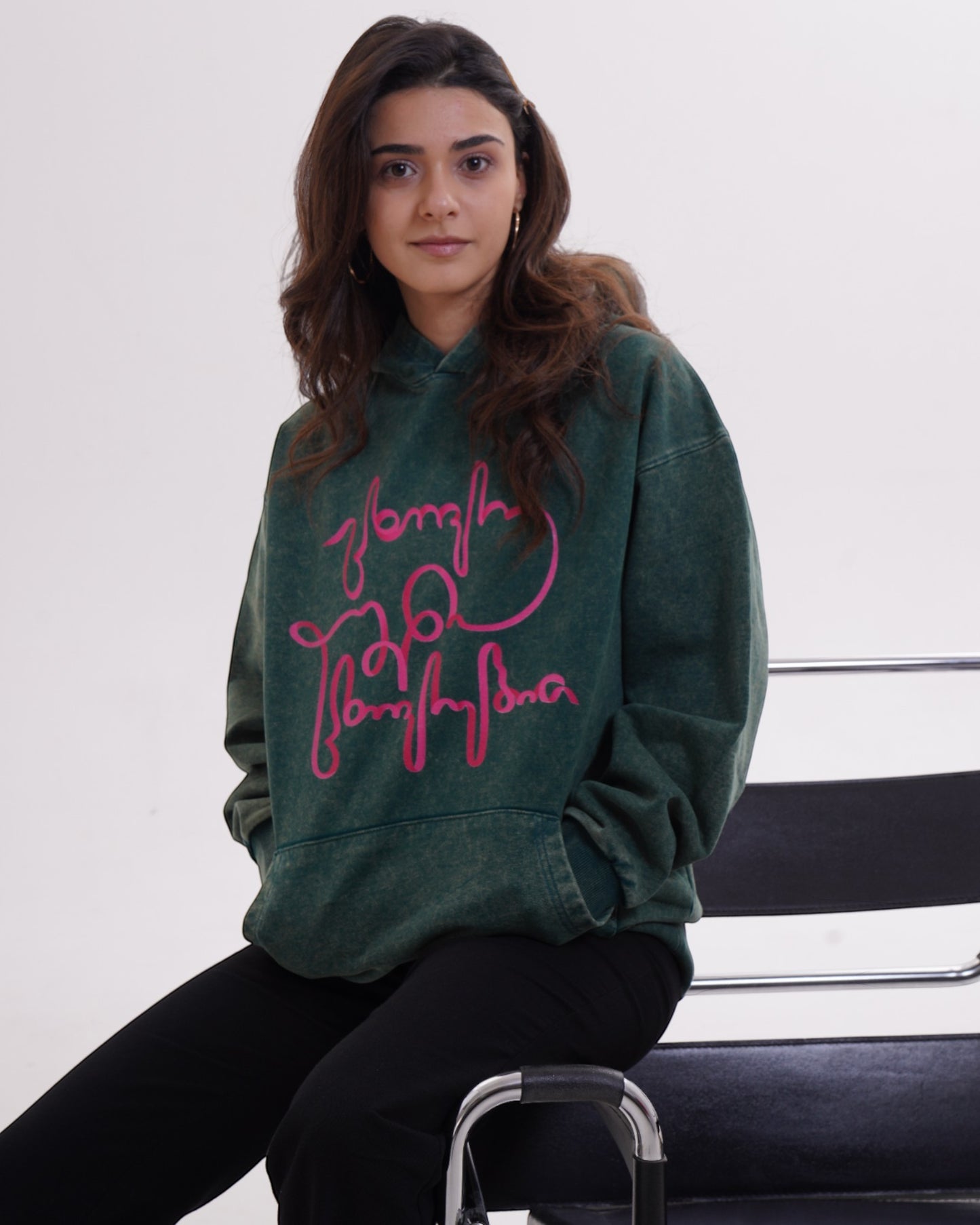 ჰუდი - 100% მჟავათი გარეცხილი ბამბა - იცხოვრე საკუთარი ცხოვრებით - მწვანე - m² x Giovanni Morra