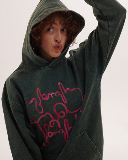 ჰუდი - 100% მჟავათი გარეცხილი ბამბა - იცხოვრე საკუთარი ცხოვრებით - მწვანე - m² x Giovanni Morra