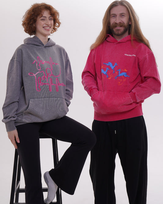 ჰუდი - 100% მჟავათი გარეცხილი ბამბა - იცხოვრე შენი ცხოვრებით - ნაცრისფერი - m² x Giovanni Morra