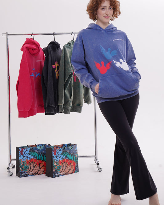 ჰუდი - 100% მჟავათი გარეცხილი ბამბა - ანგელოზები - ლურჯი