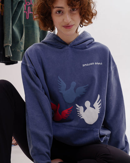 ჰუდი - 100% მჟავათი გარეცხილი ბამბა - ანგელოზები - ლურჯი